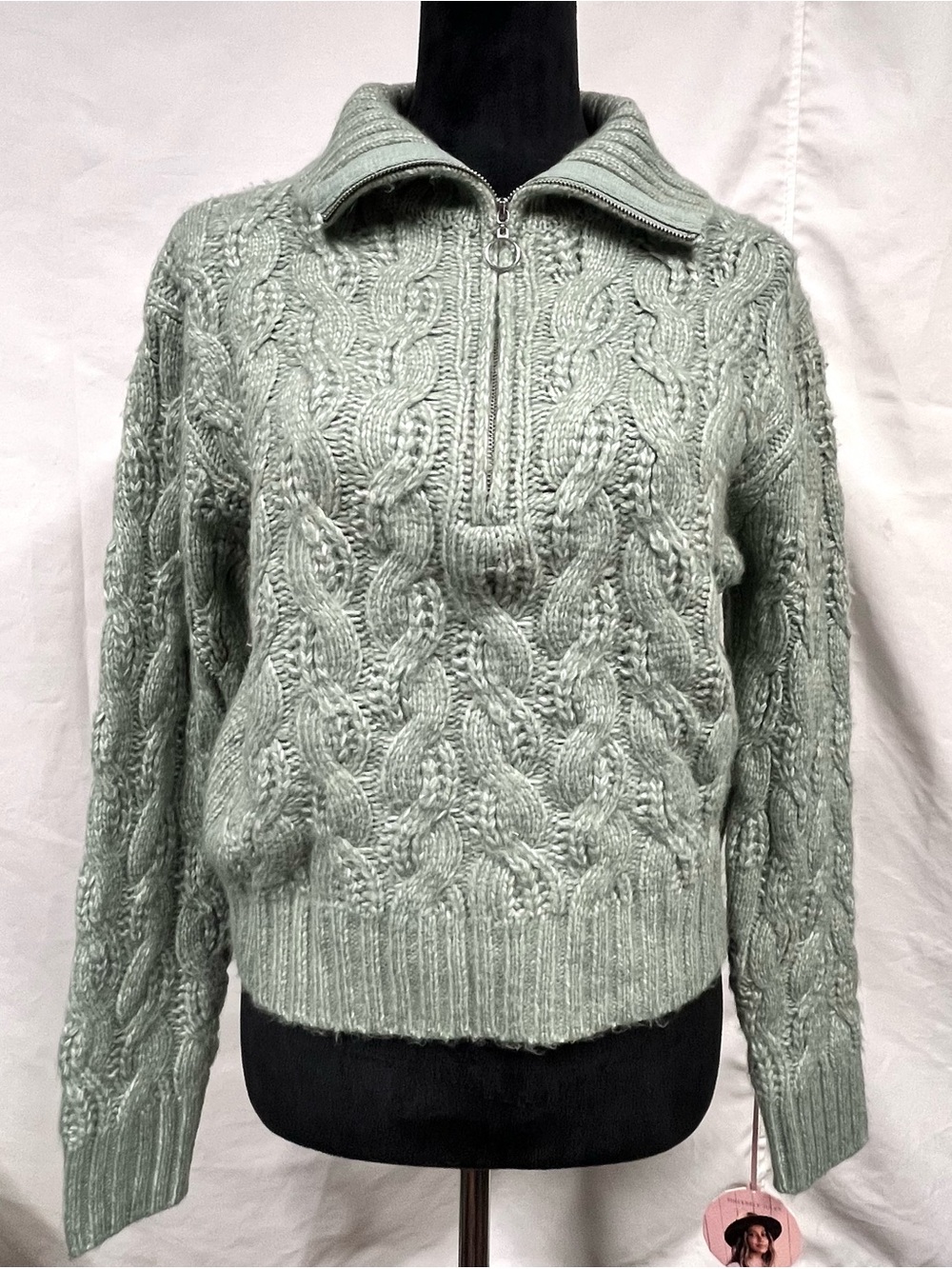 Sage Cable-Knit Half-Zip Chunky Soft Sweater sz Small